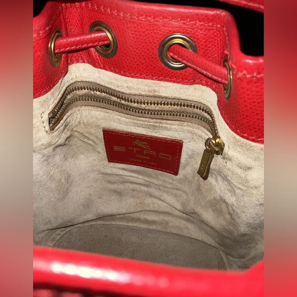 SOLD Etro Milano Mini Red Leather Bucket Drawstrings Crossbody Bag SKU:009 - Picture 15 of 16